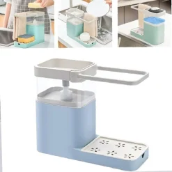 DISPENSER PORTA SAPONE LIQUIDO DOSATORE ORGANIZER PER LAVELLO LAVABO 21x12x25x9