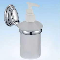 DISPENSER PORTA SAPONE LIQUIDO VETRO SATINATO FISSAGGIO PARETE BAGNO CIRCLE 52028
