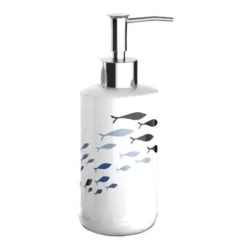 DISPENSER PORTA SAPONE LIQUIDO IN CERAMICA CON PESCIOLINI ACCESSORIO BAGNO 69875