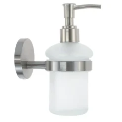 DISPENSER PORTA SAPONE PER SAPONE LIQUIDO IN ACCIAIO SATINATO VETRO ACCESSORIO BAGNO 87907