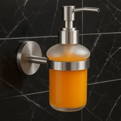 DISPENSER PORTA SAPONE PER SAPONE LIQUIDO IN ACCIAIO SATINATO VETRO ACCESSORIO BAGNO 87907