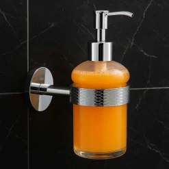 DISPENSER PORTA SAPONE PER SAPONE LIQUIDO IN ACCIAIO VETRO ACCESSORIO ARREDO BAGNO 87918