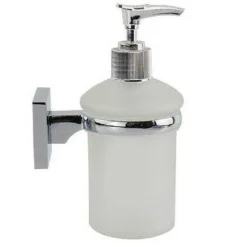 DISPENSER PORTASAPONE LIQUIDO VETRO SATINATO FISSAGGIO PARETE BAGNO SQUARE 59188