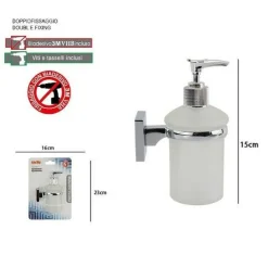 DISPENSER PORTASAPONE LIQUIDO VETRO SATINATO FISSAGGIO PARETE BAGNO SQUARE 59188
