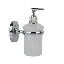 DISPENSER PORTASAPONE LIQUIDO VETRO SATINATO FISSAGGIO A PARETE BAGNO 15CM 69181