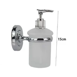 DISPENSER PORTASAPONE LIQUIDO VETRO SATINATO FISSAGGIO A PARETE BAGNO 15CM 69181