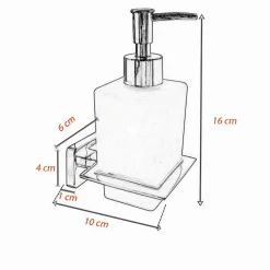 DISPENSER SAPONE CUBICO DA MURO IN ACCIAIO VETRO SATINATO 16CM ARREDO BAGNO 87215