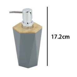 DISPENSER SAPONE LIQUIDO A CILINDRO ESAGONALE GEOMETRICO GRIGIO LEGNO DA BAGNO 10846