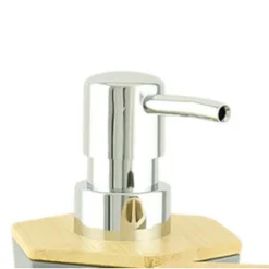 DISPENSER SAPONE LIQUIDO A CILINDRO ESAGONALE GEOMETRICO GRIGIO LEGNO DA BAGNO 10846