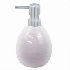 DISPENSER SAPONE LIQUIDO IN CERAMICA STRIATO ROSATO EROGATORE SILVER BAGNO 59872