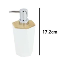 DISPENSER SAPONE LIQUIDO A CILINDRO ESAGONALE GEOMETRICO BIANCO LEGNO DA BAGNO 10836