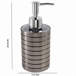 DISPENSER SAPONE LIQUIDO ARGENTO A RIGHE ACCESSORIO MODERNO ARREDO BAGNO 10388