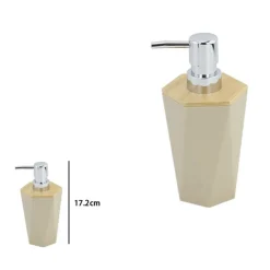 DISPENSER SAPONE LIQUIDO A CILINDRO ESAGONALE GEOMETRICO BEIGE LEGNO DA BAGNO 10841