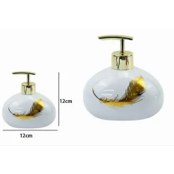 DISPENSER SAPONE LIQUIDO IN CERAMICA BIANCA DECORATO CON PIUMA ORO BAGNO 59894