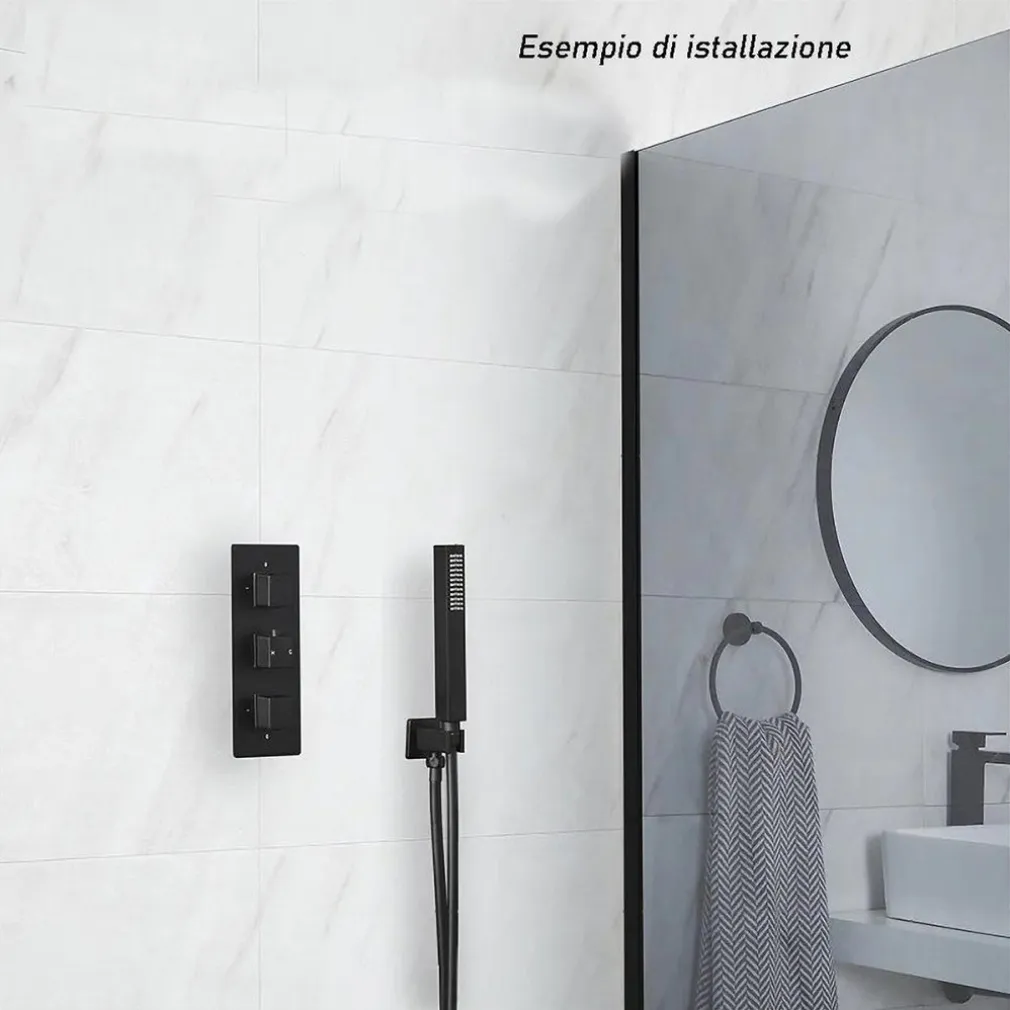 DOCCETTA DOCCINO QUADRATO SLIM ULTRA MODERNO NERO SOFFIONE DOCCIA BAGNO VASCA 87478