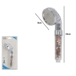 DOCCETTA SOFFIONE DOCCIA BAGNO CON FILTRO SASSI PURIFICA ACQUA TRASPARENTE 8X24CM 87540