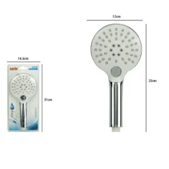 DOCCETTA SOFFIONE DOCCIA BAGNO CORNETTA PULSANTE ROTONDO MODERNO 12X25 CM 79369