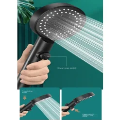 DOCCETTA SOFFIONE DOCCIA BAGNO MULTIGETTO CORNETTA NERO MODERNO 8.5 X 25CM 87526