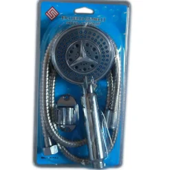 DOCCIA DOCCETTA SOFFIONE CROMATO 3 GETTI TUBO FLESSIBILE 1.5MT SUPPORTO MURO