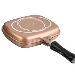 DOPPIA PIASTRA BISTECCHIERA CHEF CUCINA DA 34 CM RIVESTIMENTO ANTIADERENTE MARMO