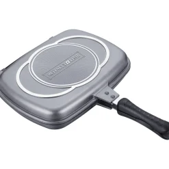 DOPPIA PIASTRA BISTECCHIERA CHEF CUCINA DA 34 CM RIVESTIMENTO ANTIADERENTE MARMO