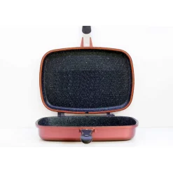 DOPPIA PIASTRA BISTECCHIERA CHEF CUCINA DA 34 CM RIVESTIMENTO ANTIADERENTE MARMO