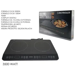 DOPPIA PIASTRA PIANO COTTURA AD INDUZIONE FORNELLO ELETTRICO 3500W CUCINA NERO MODERNO