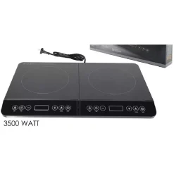 DOPPIA PIASTRA PIANO COTTURA AD INDUZIONE FORNELLO ELETTRICO 3500W CUCINA NERO MODERNO