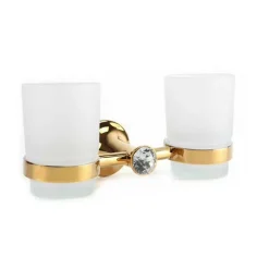 DOPPIO BICCHIERE SUPPORTO BAGNO PORTA SPAZZOLINO DENTI MURO DORATO ORO DGO-106