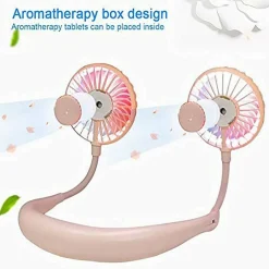 DOPPIO VENTILATORE PORTATILE USB SPORT RICARICABILE AROMATERAPIA LED PROFUMO