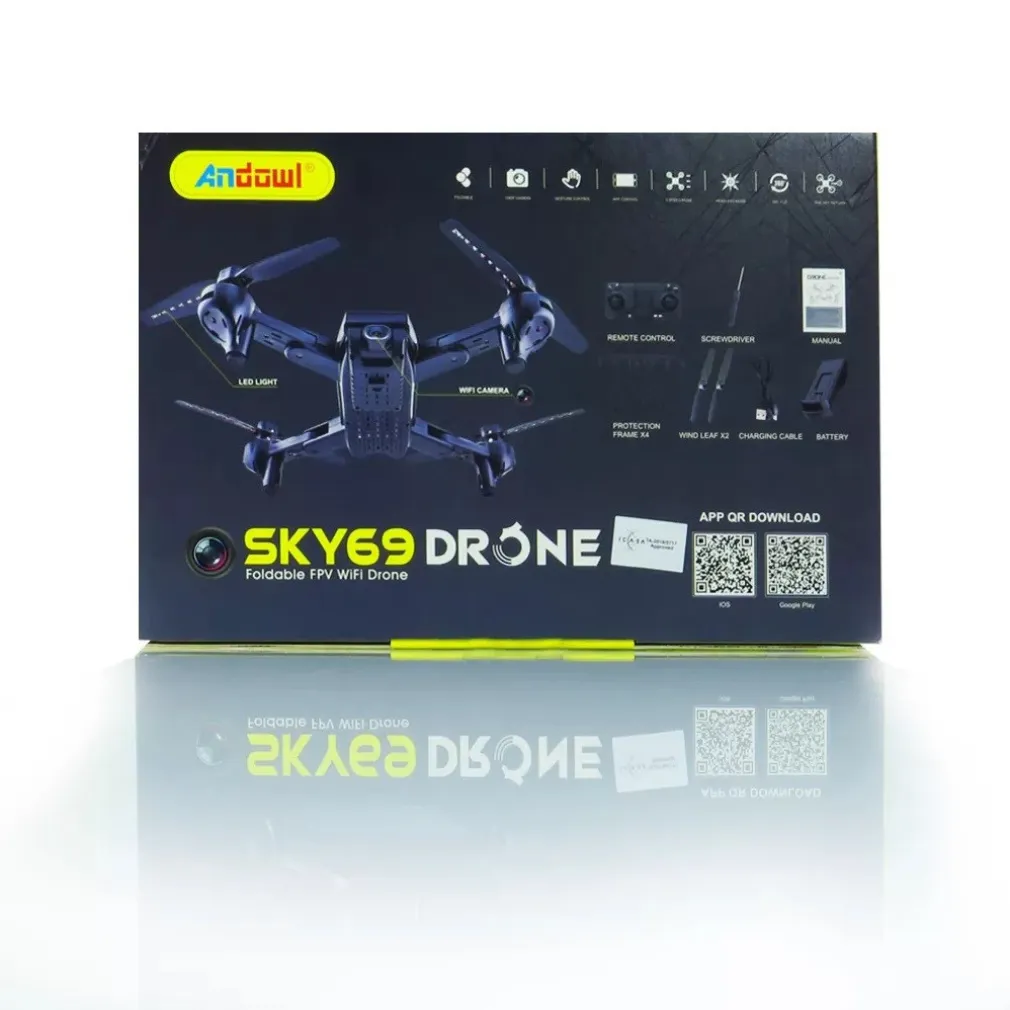 DRONE WIFI 2,4 GHZ FPV PIEGHEVOLE SKY69 CON FOTOCAMERA 720P LAMA VENTOLA A LED