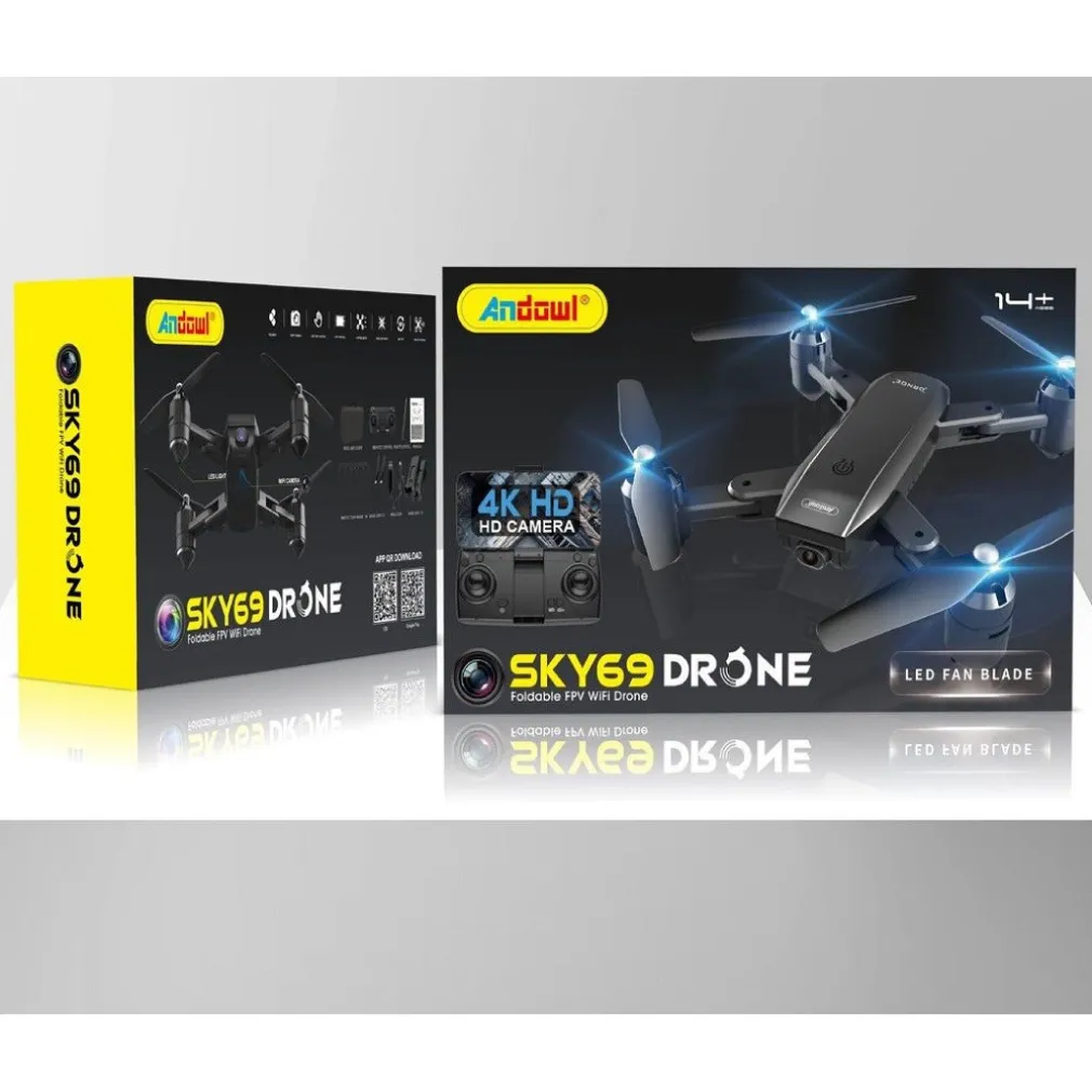 DRONE WIFI 2,4 GHZ FPV PIEGHEVOLE SKY69 CON FOTOCAMERA 720P LAMA VENTOLA A LED