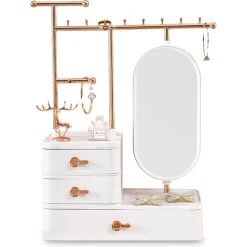 ESPOSITORE PORTAGIOIE SPECCHIO IN METALLO SUPPORTO REGOLABILE ORGANIZER SCRIVANIA