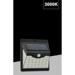 FARETTO APPLIQUE LED A PARETE CON PANNELLO SOLARE LUCE CALDA 3000K IP65 SO-A3-C