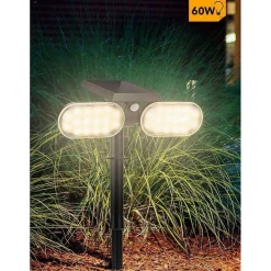 FARETTO DOPPIO A LED SNODABILE RICARICABILE PANNELLO SOLARE PICCHETTO YH0518-PIR