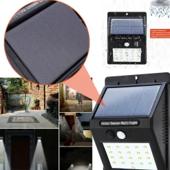 FARETTO FARO 20 LED CON PANNELLO SOLARE SENSORE DI MOVIMENTO E CREPUSCOLARE