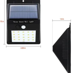 FARETTO FARO 20 LED CON PANNELLO SOLARE SENSORE DI MOVIMENTO E CREPUSCOLARE