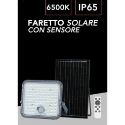 FARETTO FARO CON PANNELLO SOLARE 420W 4200LM CON SENSORE PIR IP65 LUCE 6500K TK-N420-F