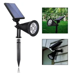 FARETTO FARO LED GIARDINO 4 LED PICCHETTO PANNELLO ENERGIA SOLARE GIARDINO IP65