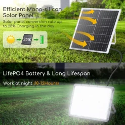 FARETTO FARO LED SOLARE 200 W TELECOMANDO IP65 LUCE BIANCO FREDDA 6500K FSO-200