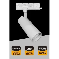 FARETTO LED 30 W BINARIO TRACK TRIFASE FARO LUCE 4000K IP20 NERO BIANCO PT4-30W