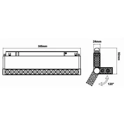 FARETTO LED 24 W MAGNETICO RETTANGOLARE PER BINARIO 48V LUCE 3000K 4000K FR-R300