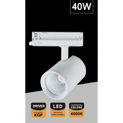 FARETTO LED 40 W PER BINARIO TRACK TRIFASE FARO LUCE NATURALE 4000K IP20 PT4-40W