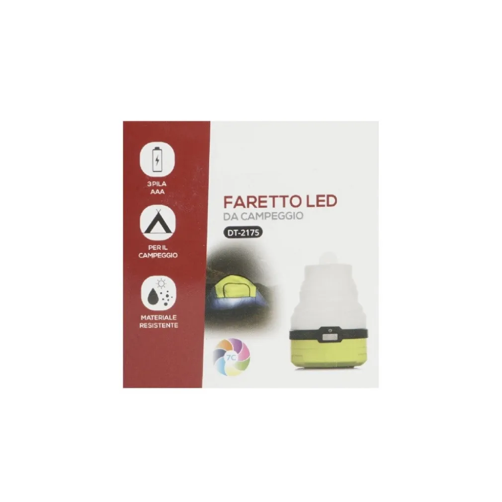 FARETTO LED DA CAMPEGGIO RGB 7 COLORI LUCE APPENDIBILE RICHIUDIBILE IP20 DT-2175