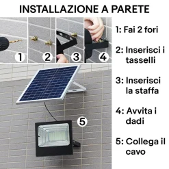 FARETTO LED ESTERNO CON PANNELLO ENERGIA SOLARE 800 W BATTERIA 12 ORE FARO IP67