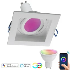 FARETTO LED INCASSO QUADRATO SMART ALEXA GOOGLE LAMPADA GU10 5W WIFI RGB CCT 9CM