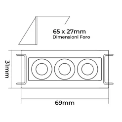 FARETTO LED RETTANGOLARE DA INCASSO 6WATT LUCE 3000K 6000K 4000K MODERNO XTD-3-B