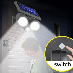 FARETTO SOLARE DA ESTERNO A LED COB LAMPADA DA PARETE APPLIQUE IMPERMEABILE IP65