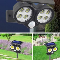 FARETTO SOLARE DA ESTERNO A LED COB LAMPADA DA PARETE APPLIQUE IMPERMEABILE IP65