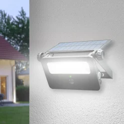 FARETTO SOLARE IP65 RICARICABILE PARETE SENSORE CREPUSCOLARE MOVIMENTO LED 8 W